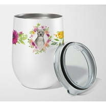 Carolines Treasures CK4269TBL12 Blue Pit Bull Terrier Pink Flowers Stainless Steel 12 oz Stemless Wine Glass 12 oz