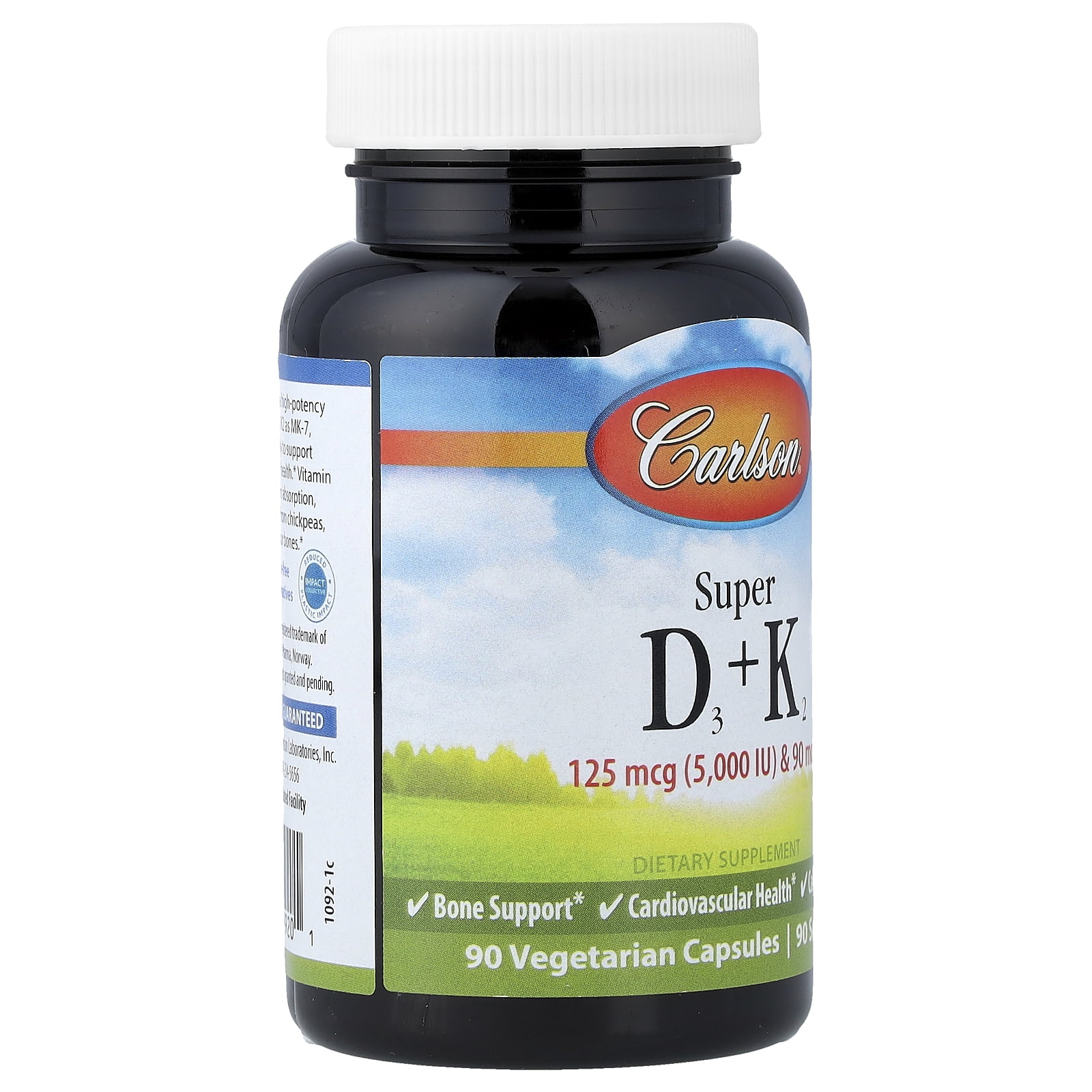 Carlson Super D3 + K2, 90 Vegetarian Capsules