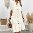 thumbnail image 5 of Bosfbaoi Dresses for Women Collared V Neck Short Sleeve Button Down Ruffle Hem Midi Shirt Dress, 5 of 6