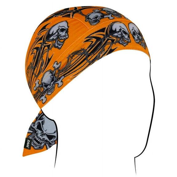 Zan Headgear Sportflex Flydanna Headwrap Orange Tribal Skull