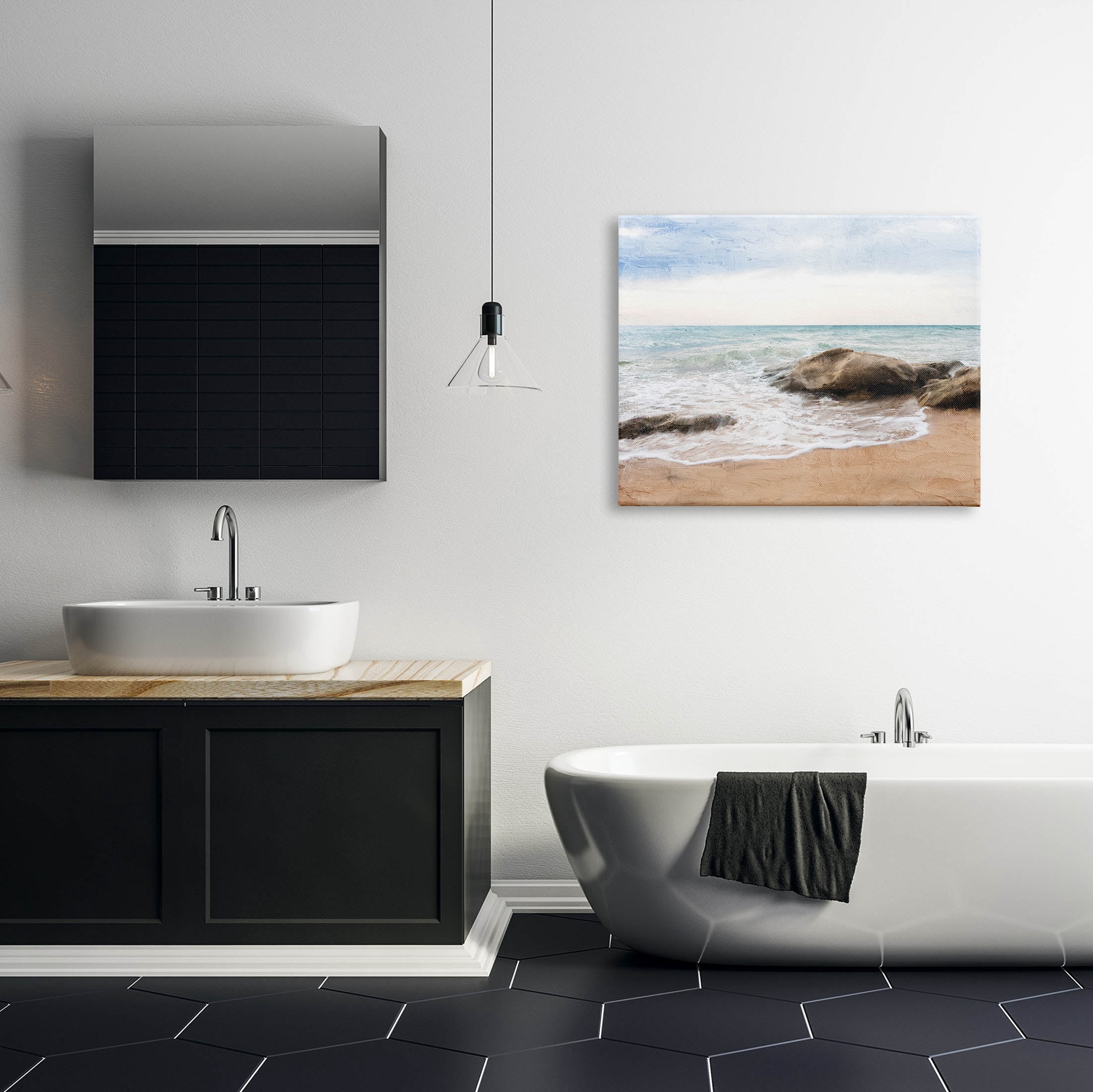 Stupell Industries Rocky Crashing Beach Waves Graphic Art Gallery Wrapped Canvas Print Wall Art, Design by Ann Bailey