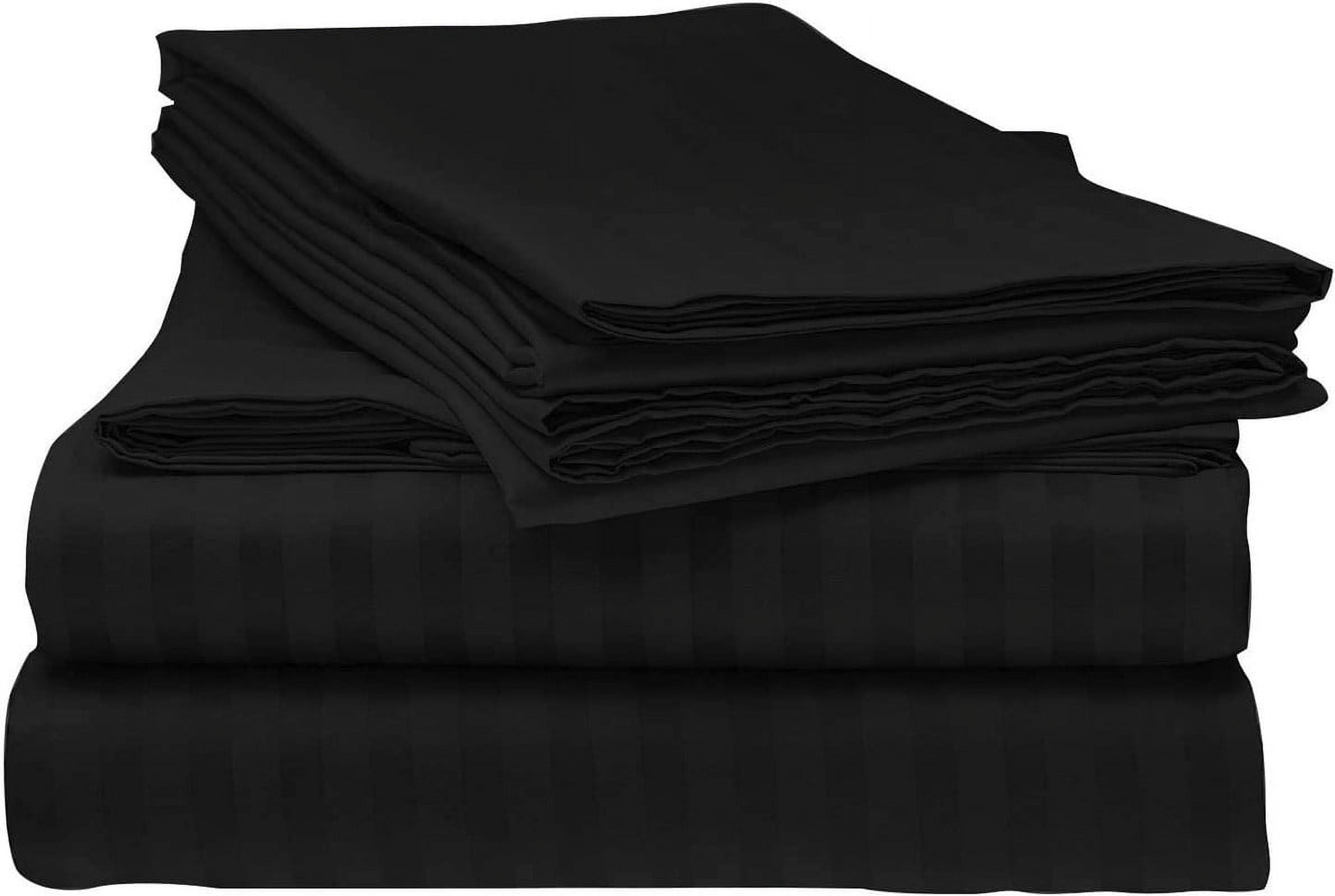 EASY BEDDING Full Size Fitted Sheet 1 Piece Only, 100% Egyptian Cotton, 1000 TC, Fits up to 14 Inches Deep Pocket Bottom Sheet-Black Stripe