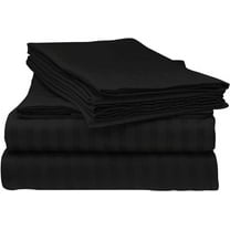 100% Egyptian Cotton, 400TC, 1 Piece Flat Sheet, 1 Piece Fiited Sheet with 16" Deep Pocket & 4 Piece Pillowcases, All Season Uses Bedsheet Set 6 Piece-Black Stripe, Twin Size