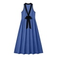 thumbnail image 4 of Yangnuo Women's Sleeveless V-Neck Maxi Dress with Black Contrast Bow Ladies Fashion Casual Linen Blend Loose Fit Flowy Long Dress, 4 of 5