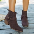 thumbnail image 5 of Suede Cowboy Boots for Women Retro Pointed Toe Chelsea Ankle Boots Chunky Heel Buckle Strap Booties, 5 of 5