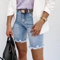 thumbnail image 5 of RYRJJ Women’s Jean Shorts Casual Summer Ripped High Waisted Denim Shorts Stretch Distressed Frayed Raw Hem Jean Shorts(Light Blue,XL), 5 of 9