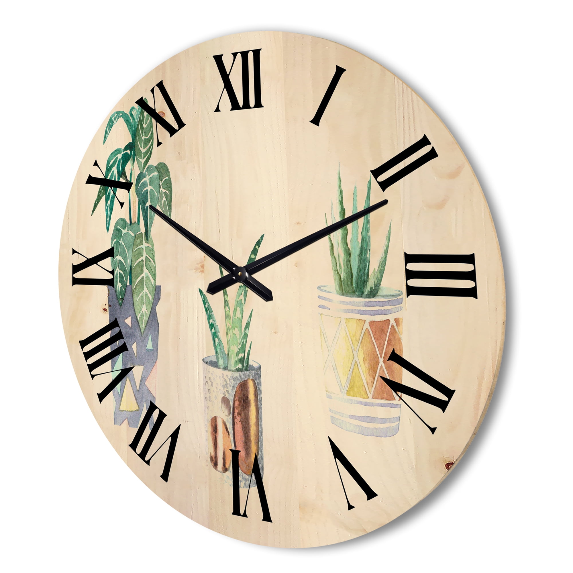 Designart 'Three Potted Houseplants On White' Traditional Wood Wall Clock