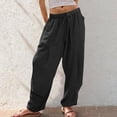 thumbnail image 3 of Fall Saving! HVOBTTY Women's Straight Leg Trousers, Fall Pants for Women, Women's Casual Solid Color Wide Leg Straight Tie Waist Linen Loose Long Pants with Pocket Black,XXL, 3 of 3