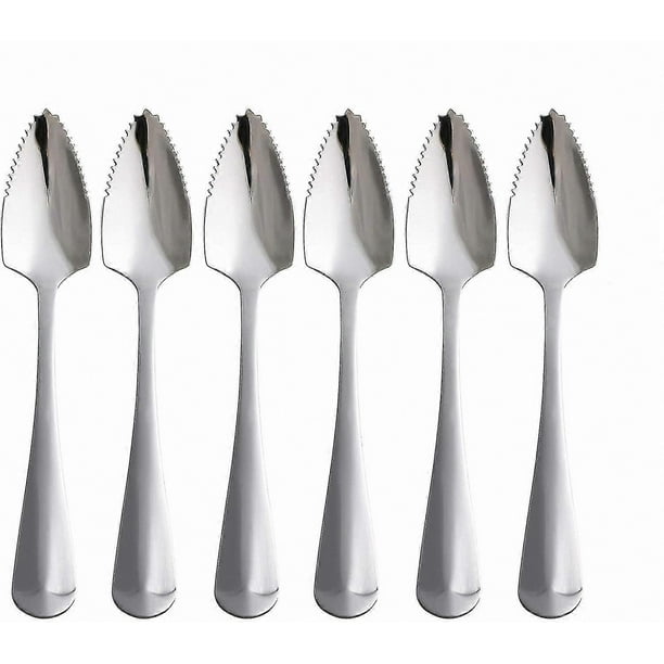 6-Piece Stainless Steel Grapefruit Spoon Set, Food Grade Dessert Utensils with Serrated Edge, Mirror Finish Fruit Spoons for Dining