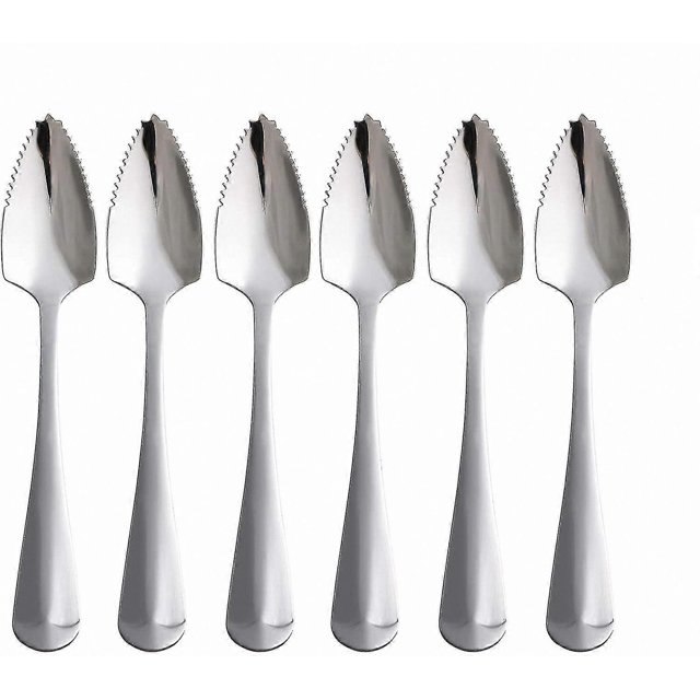 6-Piece Stainless Steel Grapefruit Spoon Set, Food Grade Dessert Utensils with Serrated Edge, Mirror Finish Fruit Spoons for Dining