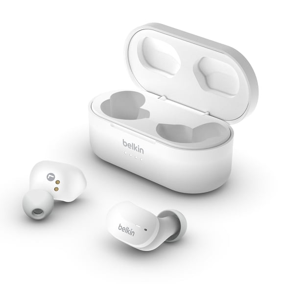 Auriculares inalámbricos Belkin SoundForm con micrófono, controles táctiles, resistente al agua IPX5 para iPhone 12, Pro, Max, Mini y Galaxy (blanco)