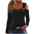 thumbnail image 2 of Abomasnow Women's Tops Cold Shoulder Long Sleeve Shirts Casual Dressy Pullover Ribbed Shirt Tunic Top 2025 Fall Business Trendy Solid Color Shirt Outfits, 2 of 6