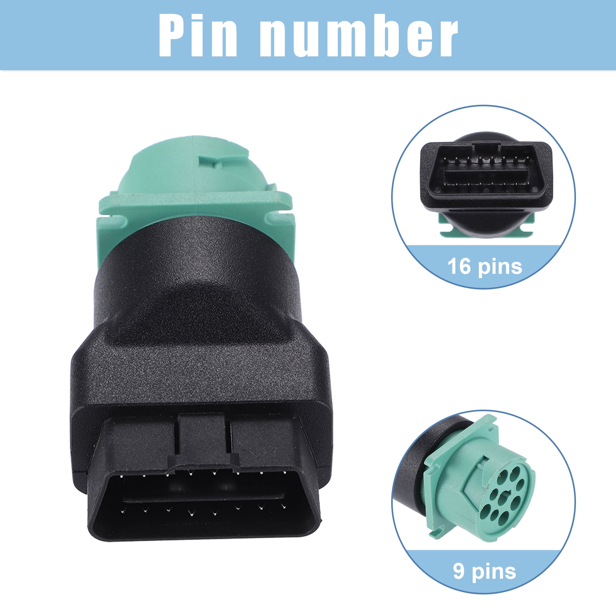 Unique Bargains 16Pin OBD Male to 9Pin J1939 Female Adapter Diagnostic Connector