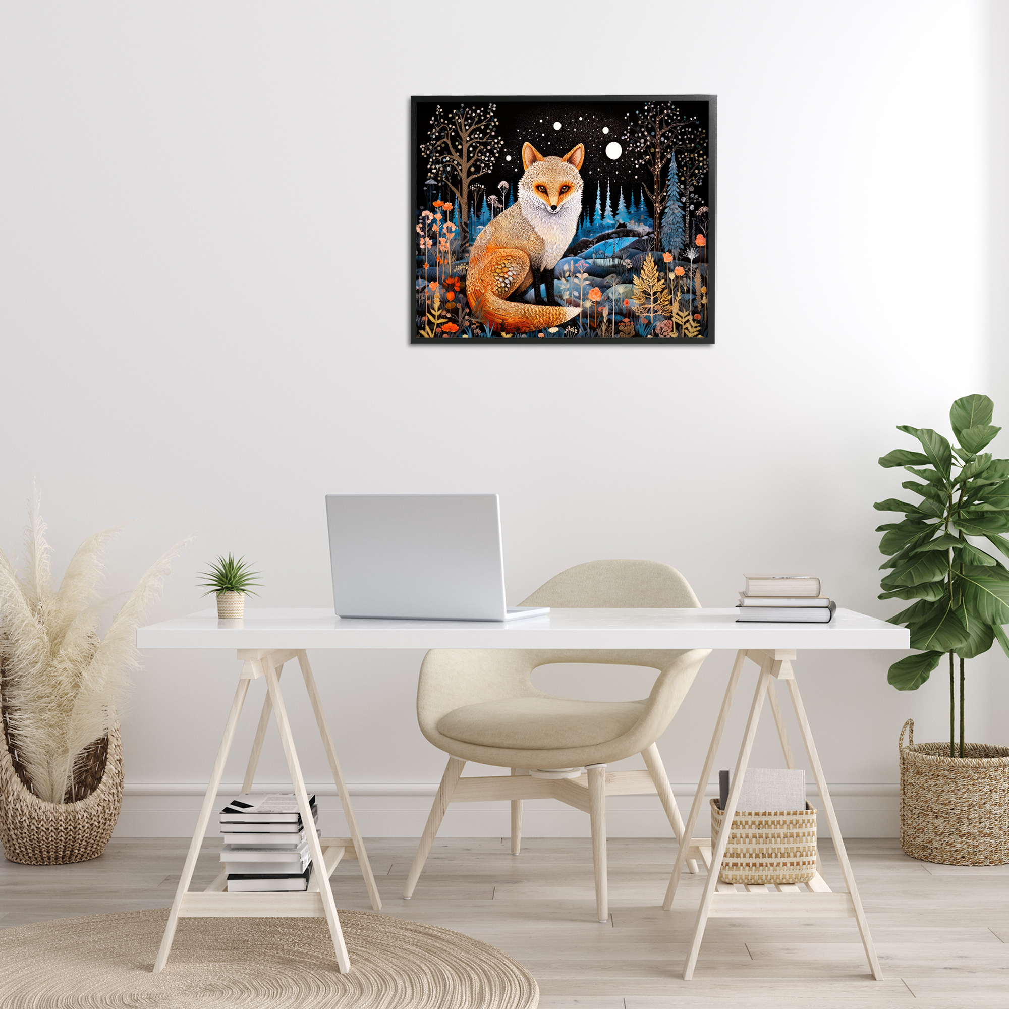 Stupell Industries Forest Fox in Nature Animals & Insects Painting Black Framed Art Print Wall Art, 30 x 24