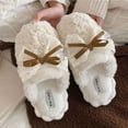 thumbnail image 5 of Cute Bow Fuzzy Women's Slippers Winter Warm Fluffy Closed Toe House Slippers Slip On Plush Bedroom Shoes Indoor Outdoor Brown-A, 5 of 9