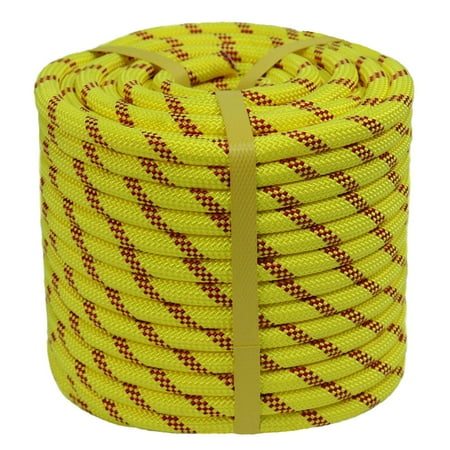 

CRAYZA Double Braided Polyester Rope (1/2 in x 100 ft) Strong Arborist Rigging Rope 48 Strands for Climbing Swing Pulling Sailing Fluorescent Yellow/Red