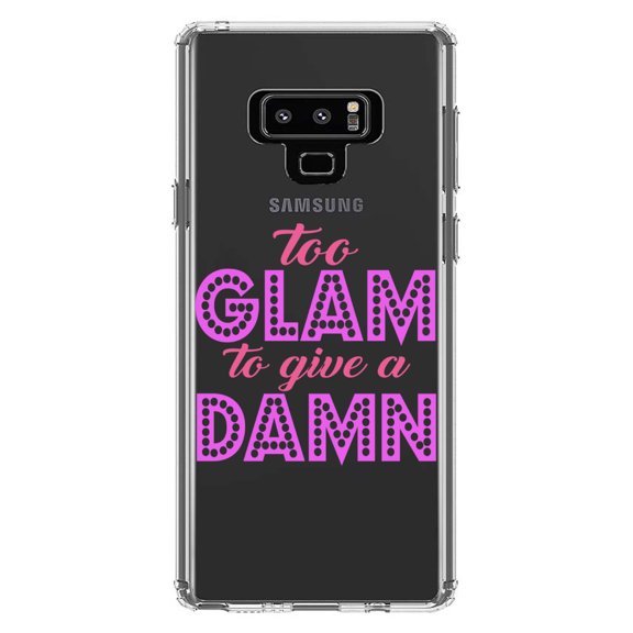 DistinctInk Clear Shockproof Hybrid Case for Samsung Galaxy Note 9 - TPU Bumper Acrylic Back Tempered Glass Screen Protector - Too Glam to Give a Damn