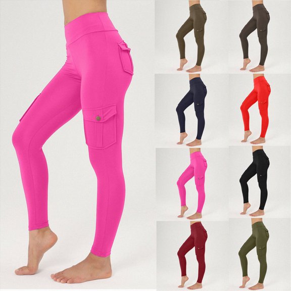 COMVALUE Workout Cargo Leggings with Pockets for Women Hidden Scrunch Butt Lifting Leggings Gym Yoga Pants Brick Red for Size M