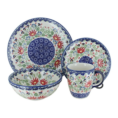 Blue Rose Polish Pottery Jungle Bouquet Dinner Set, 16 Piece