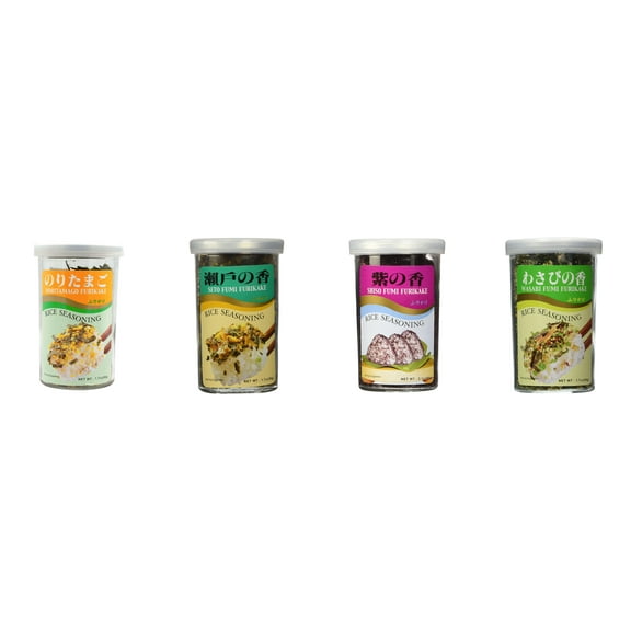 Ajishima JFC Rice Seasoning Fumi Furikake 4 Flavor Mixed Bundle (Noritamago,Seto,Shiso,Wasabi) Plus NineChef Brand Long Handle Coffee Spoon