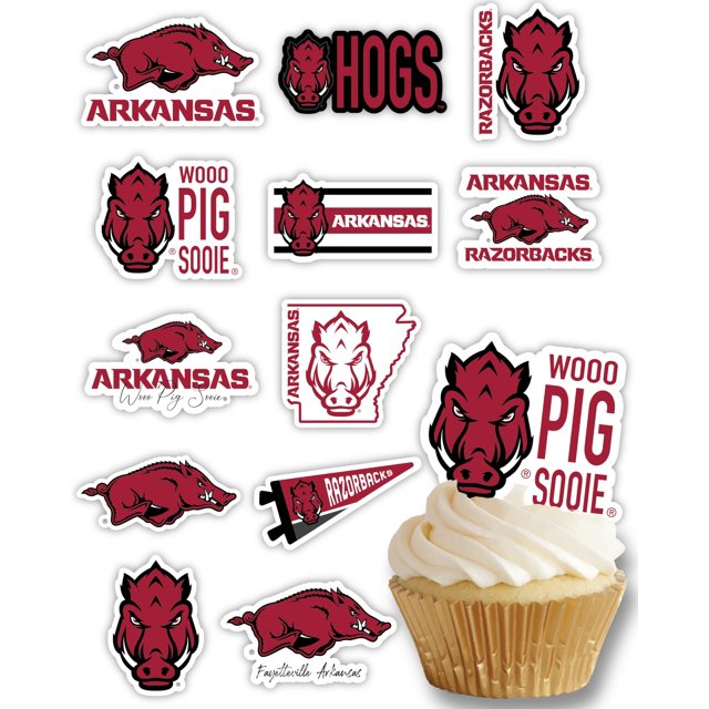 Adornos Para Cupcakes De La Universidad De Arkansas (24 Piezas) Arkansas Razorbacks Suministros De Fiesta Para Razorbacks Fútbol Regalo De Cumpleaños Decoraciones De Fiesta De Graduación (Arkansas Raz