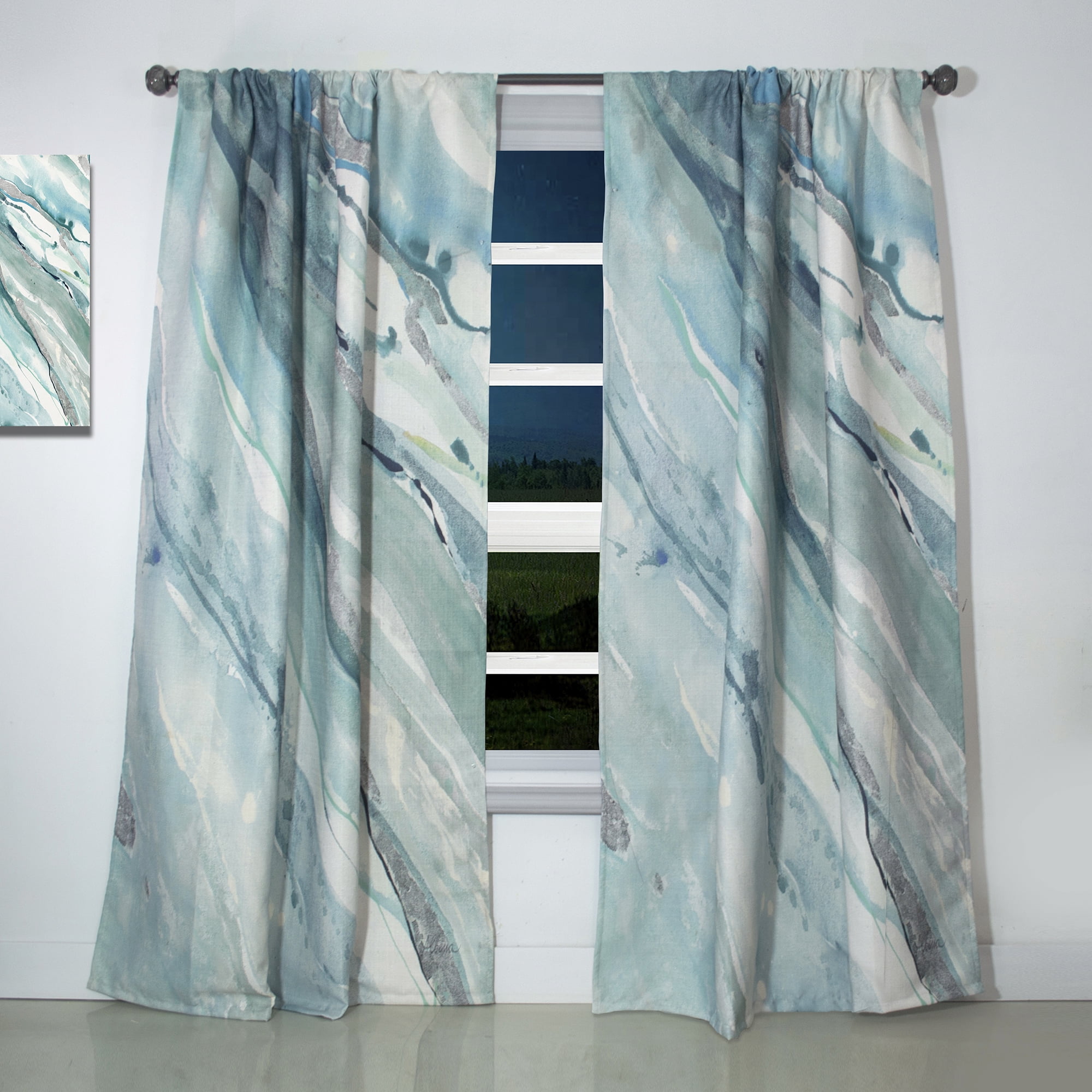 Designart 'Silver Springs II Blue Green' Nautical & Coastal Curtain Panel