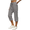 thumbnail image 4 of fheaev Capris Pants for Women Casual Summer Straight Wide Leg Shorts with Pockets Outdoor Loose Drawstring Elastic Waist Cropped Trouser, 4 of 7