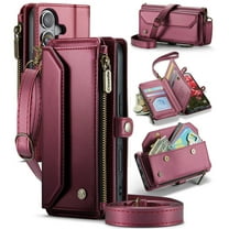 CaseMe Leather for iPhone 17 6.3-inch Case Wallet【RFID Blocking】with 7-Card Holder Zipper Bills Slot, Soft PU Leather Magnetic Shoulder Wrist Strap for iPhone 17 6.3-inch Wallet Case Women,Wine Red