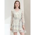 thumbnail image 1 of INSPIRE CHIC Robe à Fleurs pour Femme à Manches Longues, Taille Élastique, Ourlet à Volants, avec Ceinture, 1 of 5