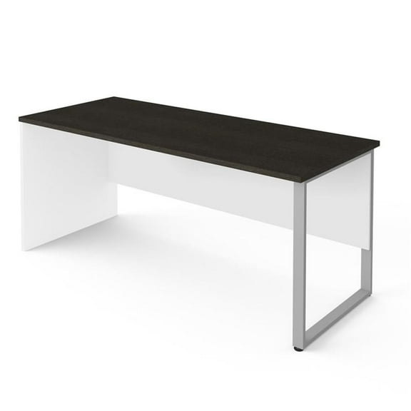Pemberly Row Traditional Plus 72" Table Desk in White and Deep Gray