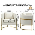 thumbnail image 3 of Velvet Accent Barrel Chairs Set of 2, Modern Arm Club Chair Set with Pillow for Living Room/Bedroom/Guest Reception, Channel Tufted, Gold Finish Base, White, 3 of 7