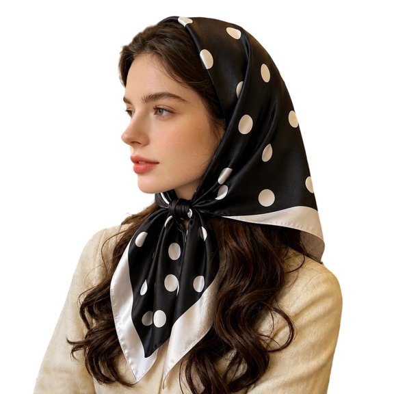 Tisuna Headbands For Women, Lightweight Large Square Silk Scarf Polka Dot Print Hair Bandana For Outdoor Street