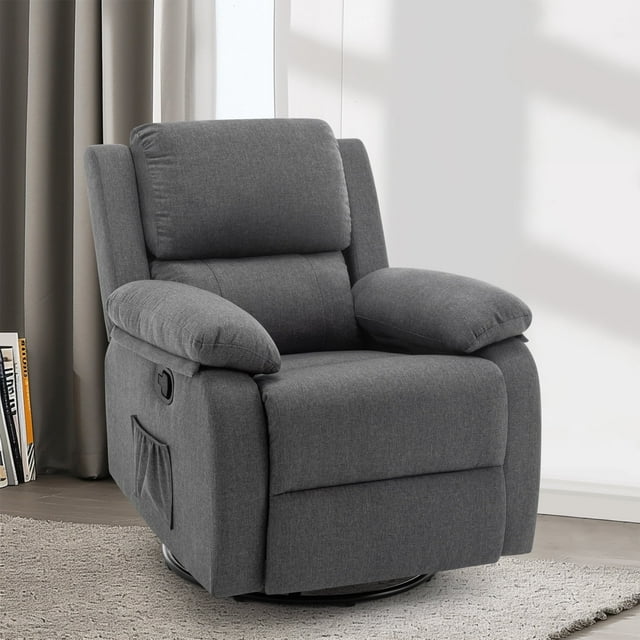 Korser Sillón Reclinable Giratorio 360°Adultos,Mecedora Pequeña Para Espacios Reducidos,Lino,Gris