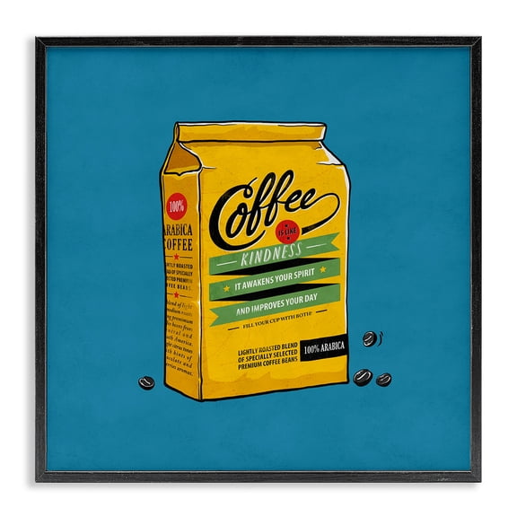 Stupell Industries Farmhouse Coffee Wisdom Vintage Comic Book Blue Yellow Design Black Framed Giclee Art, 12 x 12, by Estera Kecek