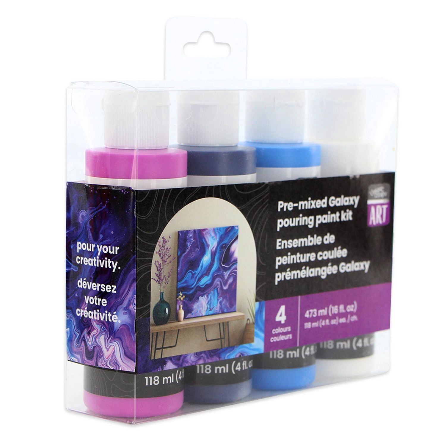 UNIQUE CREATIV ART Galaxy Pouring Paint Kit, Pre‑Mixed, 4 × 118 mL