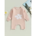 thumbnail image 2 of Bagilaanoe Newborn Baby Girl Knit Jumpsuits Flower Print Long Sleeve Bodysuits 6M 12M 18M 24M Infant Ribbed One Piece Romper, 2 of 8
