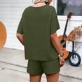 thumbnail image 6 of Zynoxe Two Piece Sets for Women Trendy Claasic Crew Neck Short Sleeve Top Drawstring Waist Shorts Suit Comfy Breathable Cotton Summer Sets Casual Loose Solid Color Vacation Outfits M, 6 of 8