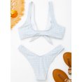 thumbnail image 3 of ZAFUL for Women Thong Plaid Front Tie Bikini Set Grey and White XL, 3 of 6