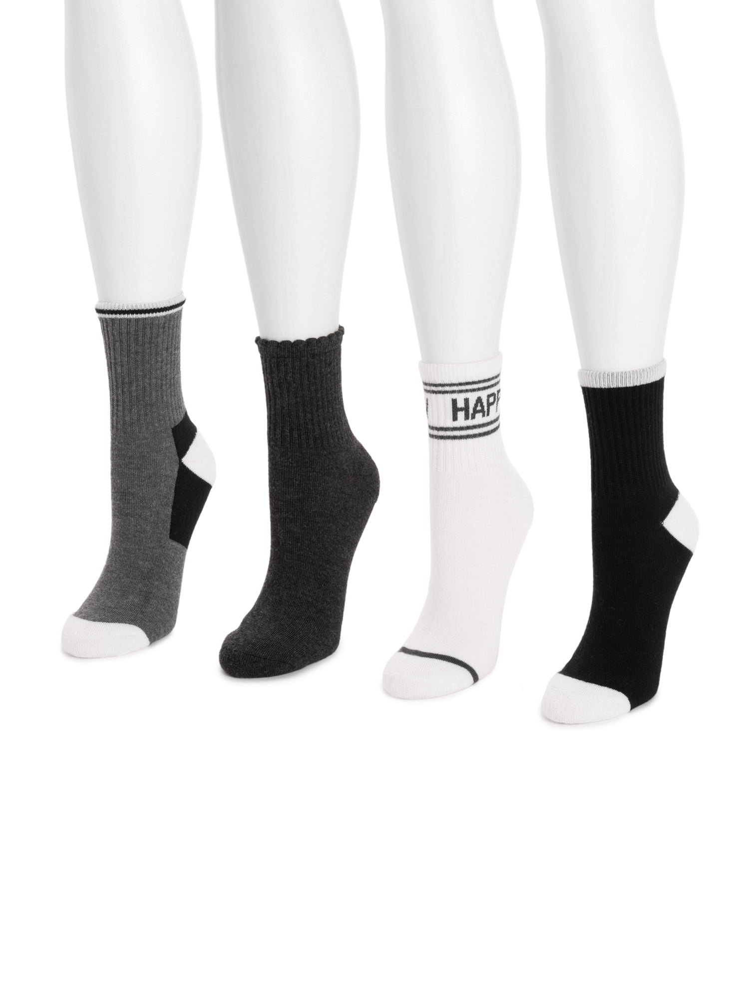MUK LUKS Women's Dream Step Quarter Crew Socks, 4 Pair Pack
