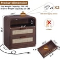 thumbnail image 2 of 2 Drawers Rattan Nightstand, Boho Bedside Table Large Night Table with Charging Station, Farmhouse End Side Table for Bedroom, Living Room, Walnut, 2 of 10