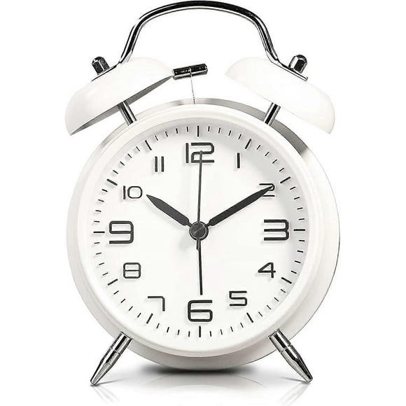 Twin Bell Alarm Clock with Backlight, 4" Stereoscopic Dial, Battery Operated Loud Alarm Clock, No Ticking, Noiseless, Retro Bell Alarm Clock, Quartz D