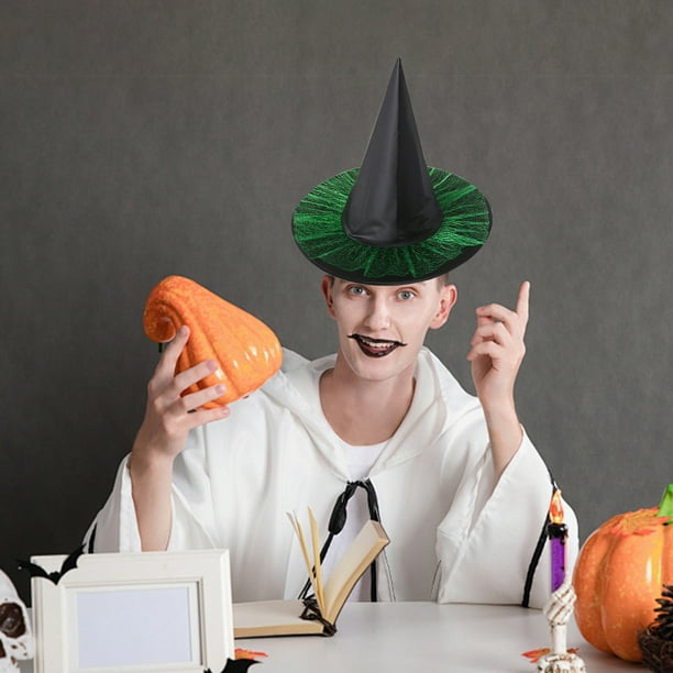 Sombrero de Bruja de Halloween, Diseño de Magia Verde, Tela Suave y Cómoda, Artesanía Exquisita, Versátil para Fiestas, Cosplay y Fotografía, Apto para Adultos, Tamaño 38 X 38 X 33 Cm.