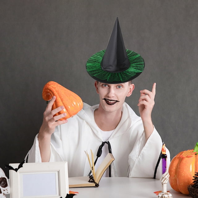 pstuiky Sombrero de bruja verde de Halloween Sombrero mágico Sombrero de bruja