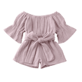 thumbnail image 4 of EYIIYE Toddler Girls Off Shoulder Playsuit Flared Sleeves Wide Leg Jumpsuit, 4 of 10