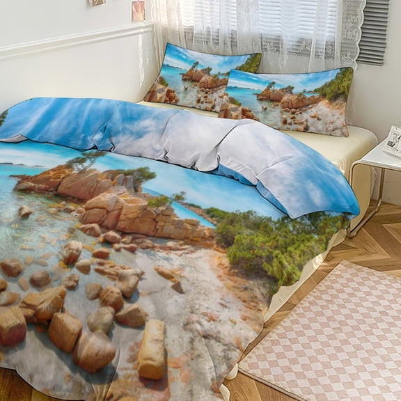 Ocean Waves Beach Blue Sea Bedding Set Couple Bedclothes Pillowcase Customized Home Textiles Bed Set for Bedroom Decoration