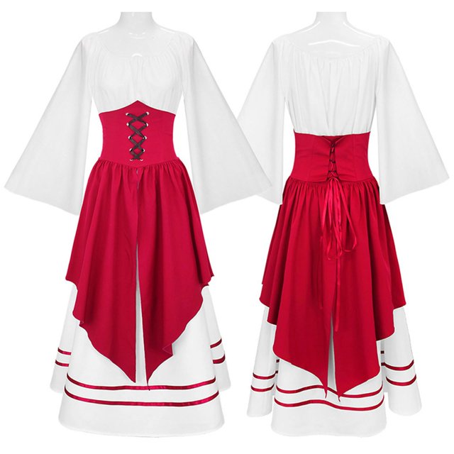 Fozruso Gothic Corset Two Piece Dress Elegant Cosplay Costume For(Red)