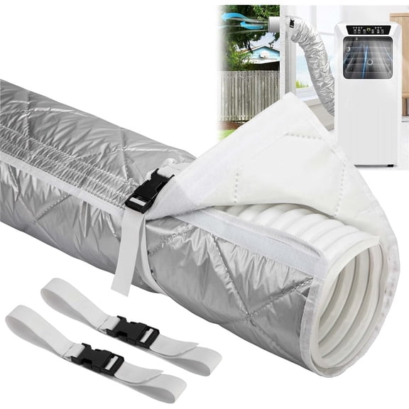 Ebaokuup 2 Set Quilting Air Conditioner Hose Cover, AC Insulated Hose Cover Wrap with 2 Adjustable Buckle Straps, Portable Air Conditioner Hoses Sleeve for 5.9" Diameter Exhaust Duct Vent,1Set
