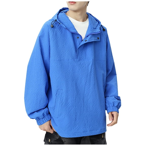 YUGYXL Mens Fashion Hoodies Breathable Textured Sweatshirts Long Sleeve Casual Lightweight Pullover Tops Blue XL