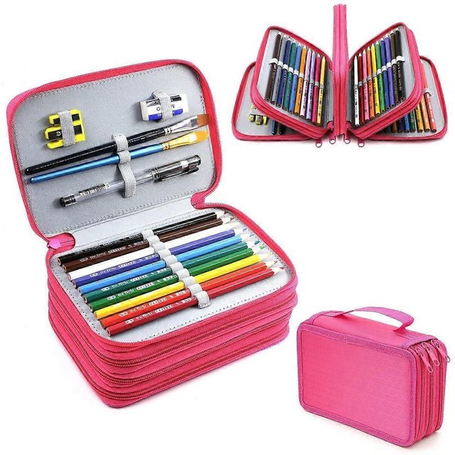 Estuche para lápices con cremallera de 4 capas y 72 ranuras KAIYANG color rosa y rojo