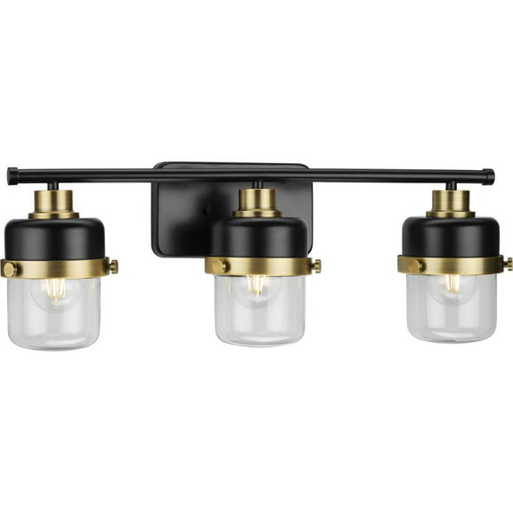 Progress Lighting Beckner 3-Light Vanity Light, Matte Black, Industrial Shades